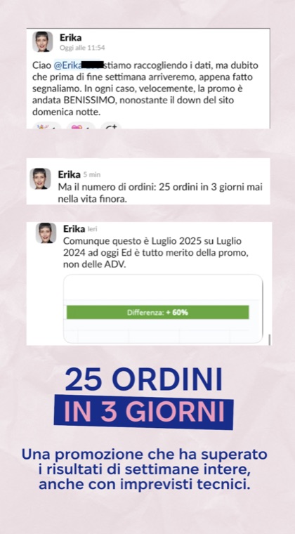 25 ordini in tre giorni
